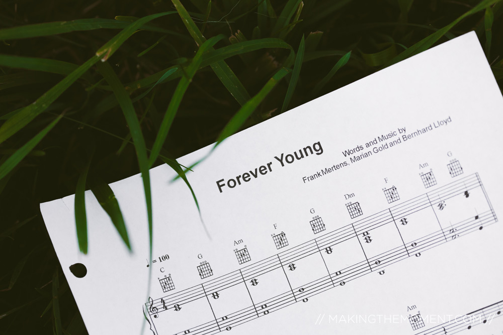 Sheet Music in Grass Forever Young