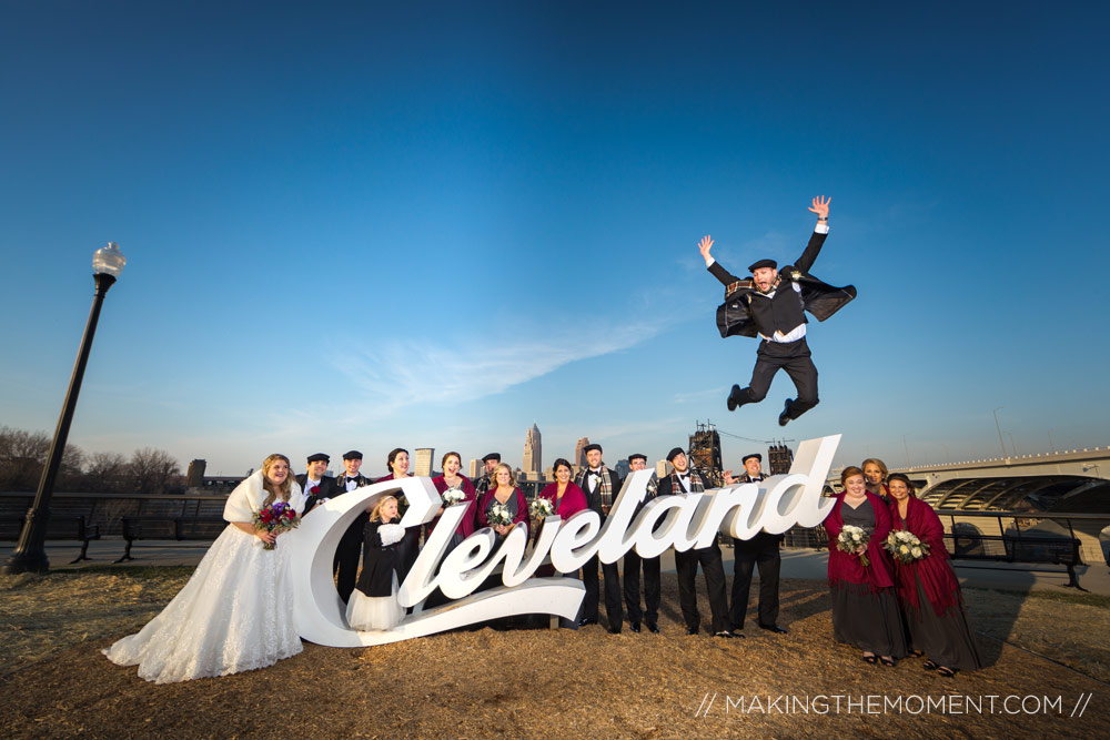 Winter Wedding Cleveland Sign Photographer