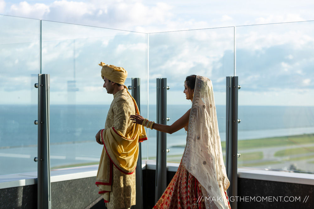 Cleveland Downtown Hilton Wedding Photographer First Look