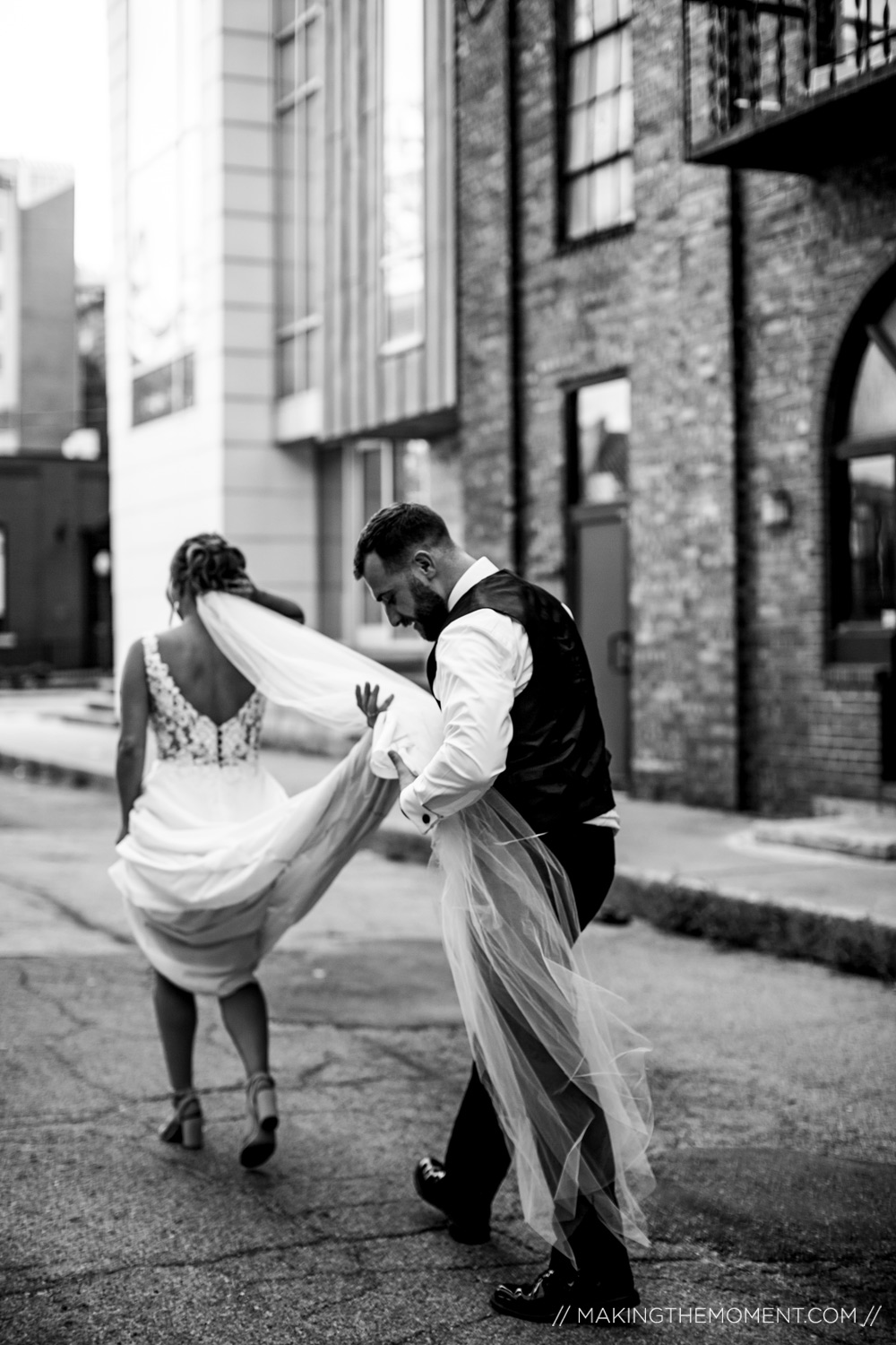 Candid Industrial Wedding Dress Cleveland Photographer